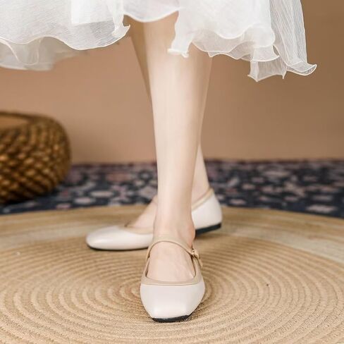 TN TANGNEST Ballet Flats for Women Soft Leather Flats Comfortable Square Toe Mary Jane Flats Beige 41(8.5) 2 in Kuwait