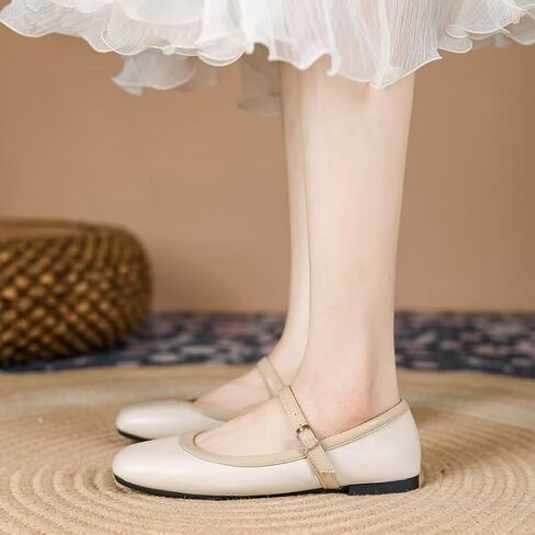 TN TANGNEST Ballet Flats for Women Soft Leather Flats Comfortable Square Toe Mary Jane Flats Beige 41(8.5) 2 in Kuwait