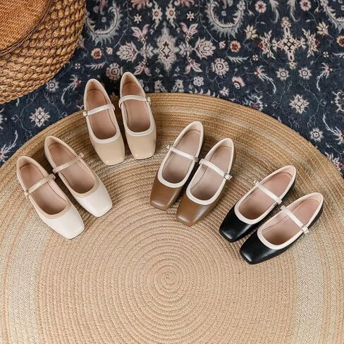 TN TANGNEST Ballet Flats for Women Soft Leather Flats Comfortable Square Toe Mary Jane Flats Beige 41(8.5) 2 in Kuwait