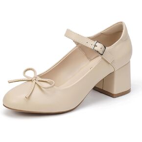 Mofri ShowHow Women's Mary Jane Shoes Women's Chunky Low Block Heels Mary Jane Round Closed Toe Pumps Wedding Office Dancing Dress Shoes