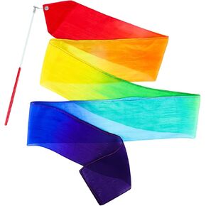 2-Pack 100% Silk Rainbow Streamer Ribbon Dance Wand for Kids Toddler, Twirling Ribbons, Worship Streamers, Pretend Play, Talent Show, Outdoor Running Spring Toys