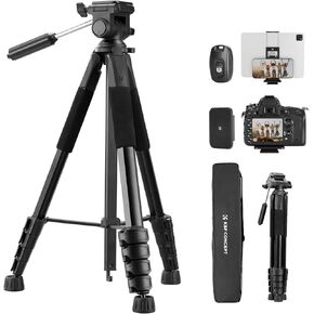 K&F Concept Camera Tripod, 75" Lightweight Portable Travel Outdoor DSLR Tripods for Camera Phone Video Recording, Heavy Duty Tripod Stand, Cellphone Clip for Smartphone Live Streaming Vlog