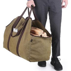 BONTHEE Extra Large Waterproof Firewood Log Carrier Canvas Firewood Holder Indoor with Shoulder Strap and Top Handles Contained Weight-Relief Pad for Easy Carry