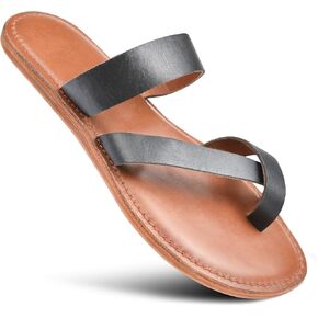 Women's Handmade Genuine Leather Summer Casual Comfort Flat Slide Sandals