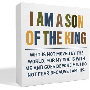 Christian Nursery Table Decor, Nursery Newborn Baby Boys Bedroom Desk Decor Nursery Religious Bible Verse Scripture Decoration for Toddler Kids Room Playroom, I Am A Son, Wooden Box Sign