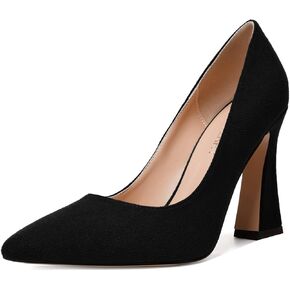SKYSTERRY Womens Office Suede Slip On Casual Pointed Toe Spool High Heel Pumps Shoes 4 Inch