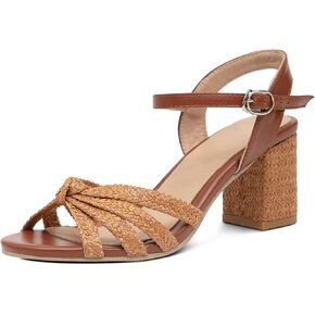 GATUXUS Women's Chunky High Heels Sandals Braided Crisscross Ankle Strappy Open Toe Summer Dress Shoes