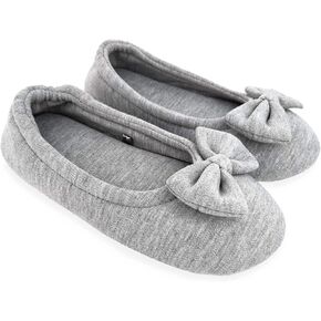 ofoot Womens House Cotton Ballerina Slippers Soft Ballet Style Flat Shoes Comfortable Memory Foam Soled Non Slip Rubber Bottom