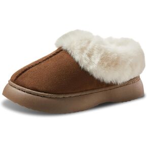 Platform House Slippers for Women Fuzzy Slippers Boots Fluffy Closed-back Slipper Bootie Suede Winter House Shoes with Faux Fur Collar Indoor Outdoor