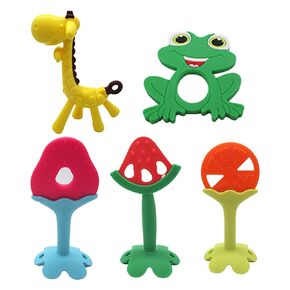 Silicone Baby Teether (Pack of 5) - Animal Toys for Babies, Toddlers, Girls & Boys - Stimulating & Soft Soothing - BPA Free - Assorted Colors
