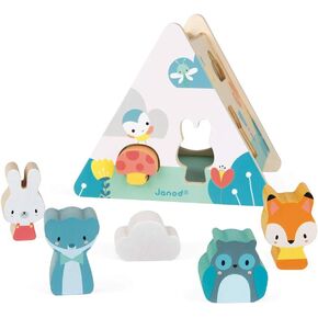 Janod - Pure Wooden Shape Sorter - Early Learning Toy - 6 Pieces Included - Handling and Building - Water-Based Paint - from 18 Months Old, J05150