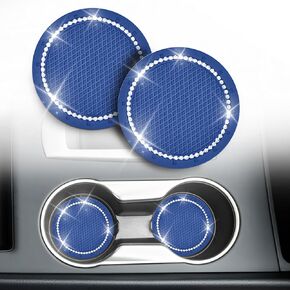EcoNour Car Cup Coasters Red with Start Button (2 Pack) | Anti-Slip Car Coasters for Cup Holders | Classy & Elegant Rhinestone Car Interior Accessories for Women