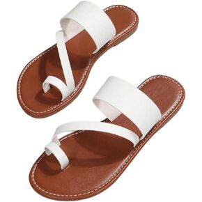 GORGLITTER Women's Strappy Leather Flats Dressy Toe Ring Slip on Summer Slide Sandals in Saudi Arabia