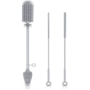 Silicone Bottle Brush and Straw Cleaner Set,Water Bottle Brush Double-Headed,Straw Brush Silicone,Bottle Cleaner Brush for Thermoses and Sports/Water Bottles/Dish/Cup (Grey)