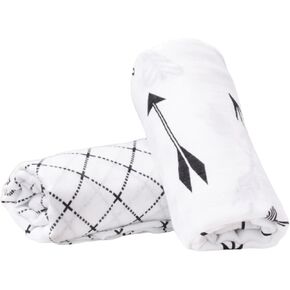 Muslin Swaddle Blanket, 2 Pack Unisex Wrap Soft Silky Gender Neutral Recieving Blanket for Boys and Girls, Large Size 47 x 47 Inches, Set of 2 Black and White Great Shower Gift for a New Baby and Mom
