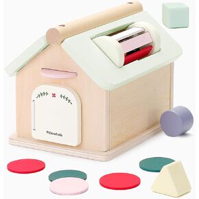 Montessori Toys for Babies 12 Months, Wooden Baby Drop Toys, 5 in 1 Object Permanence Box, Shape Sorting and Stacking Learning Toys, Sensory Play House for Toddlers Boys Girls 1 Years Old
