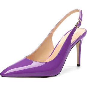 Womens Patent Leather Pointed Toe Slingback Heels, Women's Stiletto Pumps Slip-on High Heels Office Wedding Sandals Party Prom Dress Shoes