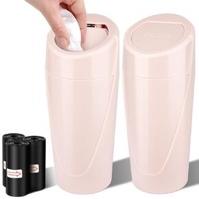 Suteng Car Trash Can with Lid, 2 Pack Cup Holder Trash Cans for Car, Leakproof Mini Car Garbage Can with 60 Trash Bags, Portable Small Vehicle Trash Bin for Car, Home, Office (Black)