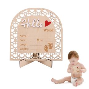 Baby Announcement Sign, Arch Shape Newborn Announcement Board with Stand Wooden Hello World Newborn Sign Baby Name Sign Welcome Newborn Sign for Boys Girls