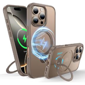 360°Rotatable Magnetic Ring for iPhone 14 Plus Case/iPhone 15 Plus Case Compatible with MagSafe [Non-slip Texture][Built-in Kickstand][Military Shockproof] Translucent Matte Silicone Slim,Black
