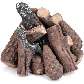 Stanbroil Fireplace 10 Piece Set of Ceramic Wood Logs for All Types of Ventless, Gel, Ethanol, Electric,Gas Inserts, Propane, Indoor or Outdoor Fireplaces & Fire Pits - Small Size