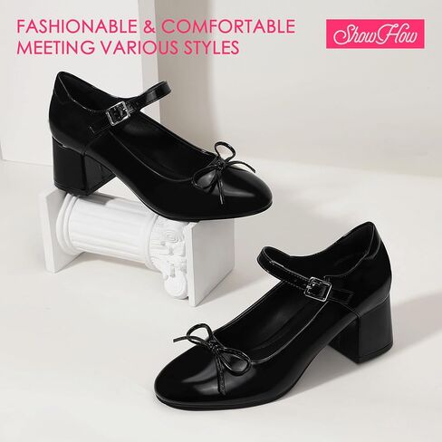 Mofri ShowHow Women's Mary Jane Shoes Women's Chunky Low Block Heels Mary Jane Round Closed Toe Pumps Wedding Office Dancing Dress Shoes in Saudi Arabia