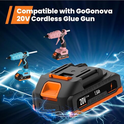 حزمة بطارية gogonova 20 فولت، حزمة بطارية ليثيوم أيون 1.5 أمبير، وقت تشغيل ممتد، مسدس غراء لاسلكي متوافق 20 فولت in Kuwait