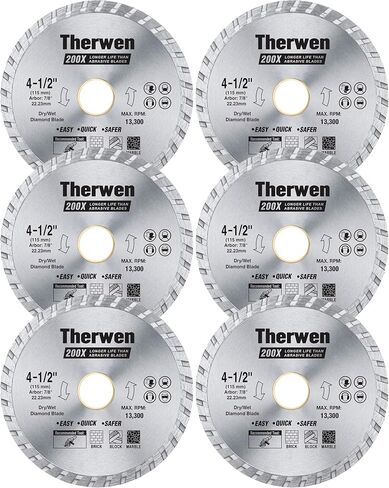 Therwen 6 Pcs Silver Diamond Saw Blade Tile Blade Bulk Diamond Turbo Blade Masonry Cutting Wheel Dry Wet Smooth Cutting for Angle Grinder Cutting Porcelain Ceramic Tile Granite Marbles (4.5 in) in Saudi Arabia