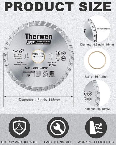 Therwen 6 Pcs Silver Diamond Saw Blade Tile Blade Bulk Diamond Turbo Blade Masonry Cutting Wheel Dry Wet Smooth Cutting for Angle Grinder Cutting Porcelain Ceramic Tile Granite Marbles (4.5 in) in Saudi Arabia