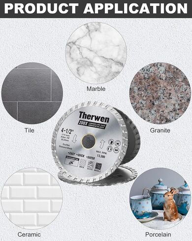 Therwen 6 Pcs Silver Diamond Saw Blade Tile Blade Bulk Diamond Turbo Blade Masonry Cutting Wheel Dry Wet Smooth Cutting for Angle Grinder Cutting Porcelain Ceramic Tile Granite Marbles (4.5 in) in Saudi Arabia