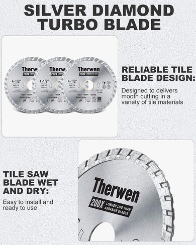 Therwen 6 Pcs Silver Diamond Saw Blade Tile Blade Bulk Diamond Turbo Blade Masonry Cutting Wheel Dry Wet Smooth Cutting for Angle Grinder Cutting Porcelain Ceramic Tile Granite Marbles (4.5 in) in Saudi Arabia