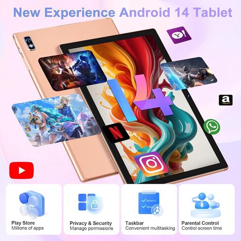 Tablet Android 14 Tablets 10.1 inch with 22GB RAM 128GB ROM, Octa-Core Processor 8000mAh TF 1TB, G+G HD IPS Display Tableta, Dual Camera, Widevine L1 Bluetooth GPS Tablet PC (Gray) in Saudi Arabia