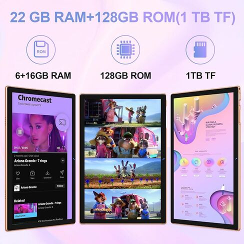 Tablet Android 14 Tablets 10.1 inch with 22GB RAM 128GB ROM, Octa-Core Processor 8000mAh TF 1TB, G+G HD IPS Display Tableta, Dual Camera, Widevine L1 Bluetooth GPS Tablet PC (Gray) in Saudi Arabia