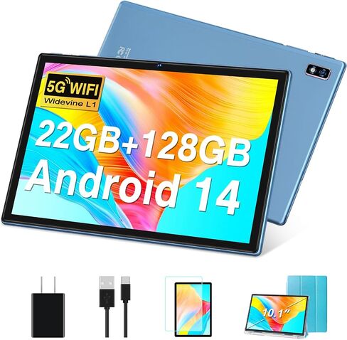 Tablet Android 14 Tablets 10.1 inch with 22GB RAM 128GB ROM, Octa-Core Processor 8000mAh TF 1TB, G+G HD IPS Display Tableta, Dual Camera, Widevine L1 Bluetooth GPS Tablet PC (Gray) in Saudi Arabia