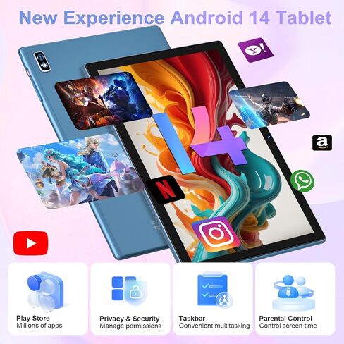 Tablet Android 14 Tablets 10.1 inch with 22GB RAM 128GB ROM, Octa-Core Processor 8000mAh TF 1TB, G+G HD IPS Display Tableta, Dual Camera, Widevine L1 Bluetooth GPS Tablet PC (Gray) in Saudi Arabia