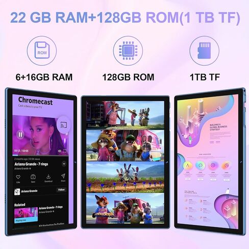 Tablet Android 14 Tablets 10.1 inch with 22GB RAM 128GB ROM, Octa-Core Processor 8000mAh TF 1TB, G+G HD IPS Display Tableta, Dual Camera, Widevine L1 Bluetooth GPS Tablet PC (Gray) in Saudi Arabia