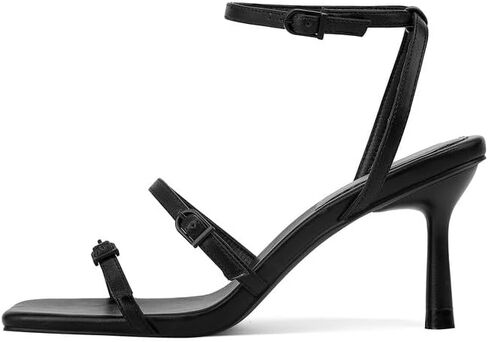 GOSERCE Women's Kitten Mid Strappy Sandals Buckle Heels for Ladies Open Square Toe Ankle Strap Heeled Sexy Fashion Comfortable Dressy Shoes Party Prom Wedding Pumps Heeled Black White Summer in Saudi Arabia