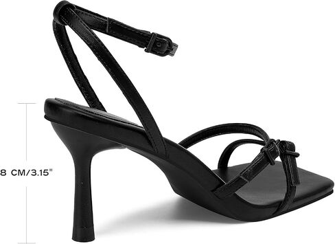 GOSERCE Women's Kitten Mid Strappy Sandals Buckle Heels for Ladies Open Square Toe Ankle Strap Heeled Sexy Fashion Comfortable Dressy Shoes Party Prom Wedding Pumps Heeled Black White Summer in Saudi Arabia