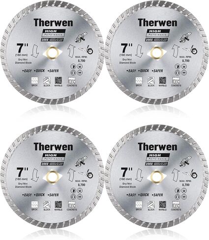 Therwen 6 قطع فضية منشار الماس شفرة البلاط السائبة الماس توربو بليد قطع البناء عجلة القطع الجاف الرطب السلس لطاحونة الزاوية قطع الخزف بلاط السيراميك الجرانيت الرخام (4.5 بوصة) in Kuwait