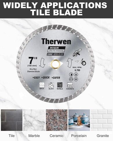 Therwen 6 قطع فضية منشار الماس شفرة البلاط السائبة الماس توربو بليد قطع البناء عجلة القطع الجاف الرطب السلس لطاحونة الزاوية قطع الخزف بلاط السيراميك الجرانيت الرخام (4.5 بوصة) in Kuwait