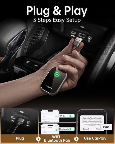 Luckymore Wireless CarPlay Adapter for iPhone, Convert Wired to Wireless Carplay for Apple iPhone iOS 10+ and Cars from 2016 in Saudi Arabia