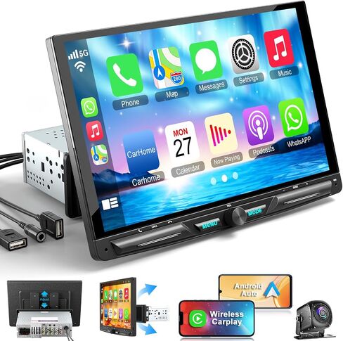 ستيريو راديو سيارة لاسلكي مزدوج Din مقاس 7 بوصات مع شاشة Carplay Android Auto التي تعمل باللمس، وحدة رأس مستقبلات صوت السيارة، بلوتوث 5.3، كاميرا احتياطية، FM/AM/RDS، SWC، Mirrorlink، وظيفة الشحن السريع... in Saudi Arabia