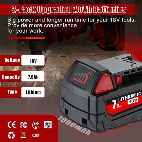 4Pack 7.0Ah 18V Replacement for Milwaukee M18 Battery Lithium XC Compatible with 48-11-1815 48-11-1820 48-11-1840 48-11-1850 48-11-1860 Cordless Tools in Kuwait