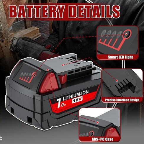 4Pack 7.0Ah 18V Replacement for Milwaukee M18 Battery Lithium XC Compatible with 48-11-1815 48-11-1820 48-11-1840 48-11-1850 48-11-1860 Cordless Tools in Kuwait