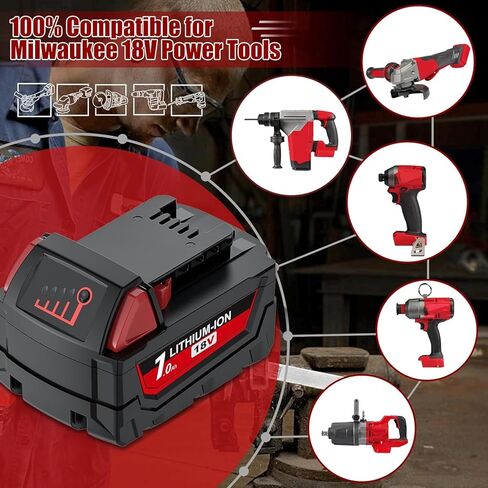 4Pack 7.0Ah 18V Replacement for Milwaukee M18 Battery Lithium XC Compatible with 48-11-1815 48-11-1820 48-11-1840 48-11-1850 48-11-1860 Cordless Tools in Kuwait