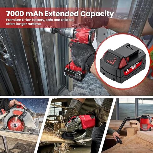 4Pack 7.0Ah 18V Replacement for Milwaukee M18 Battery Lithium XC Compatible with 48-11-1815 48-11-1820 48-11-1840 48-11-1850 48-11-1860 Cordless Tools in Kuwait