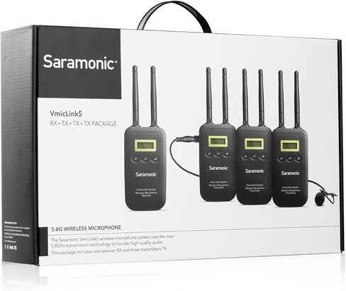 نظام ميكروفون لاسلكي رقمي مثبت على الكاميرا Saramonic VmicLink5 مع 3 أجهزة إرسال Bodypack وميكروفونات Lavalier in Kuwait