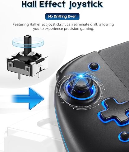 Switch Joy Pad Controller for Switch/Switch OLED, Wireless Joy Controller Replacement 8 Colors Adjustable LED Joypad Controller with Hall Effect Joysitck/Back Map Button/Turbo/Motion Control (Black) in Saudi Arabia