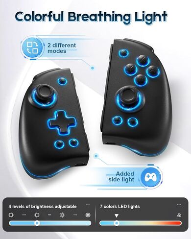 Switch Joy Pad Controller for Switch/Switch OLED, Wireless Joy Controller Replacement 8 Colors Adjustable LED Joypad Controller with Hall Effect Joysitck/Back Map Button/Turbo/Motion Control (Black) in Saudi Arabia