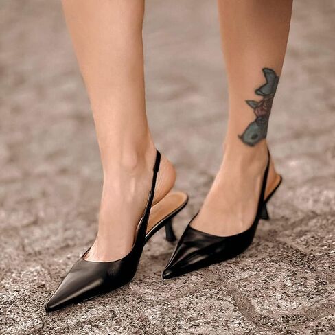 FSJ Women's Mid Kitten Heel Slingback Sandal Pointy Toe Sexy Pumps Comfortable Dress Party Walking Shoes Size 4-15 US in Saudi Arabia